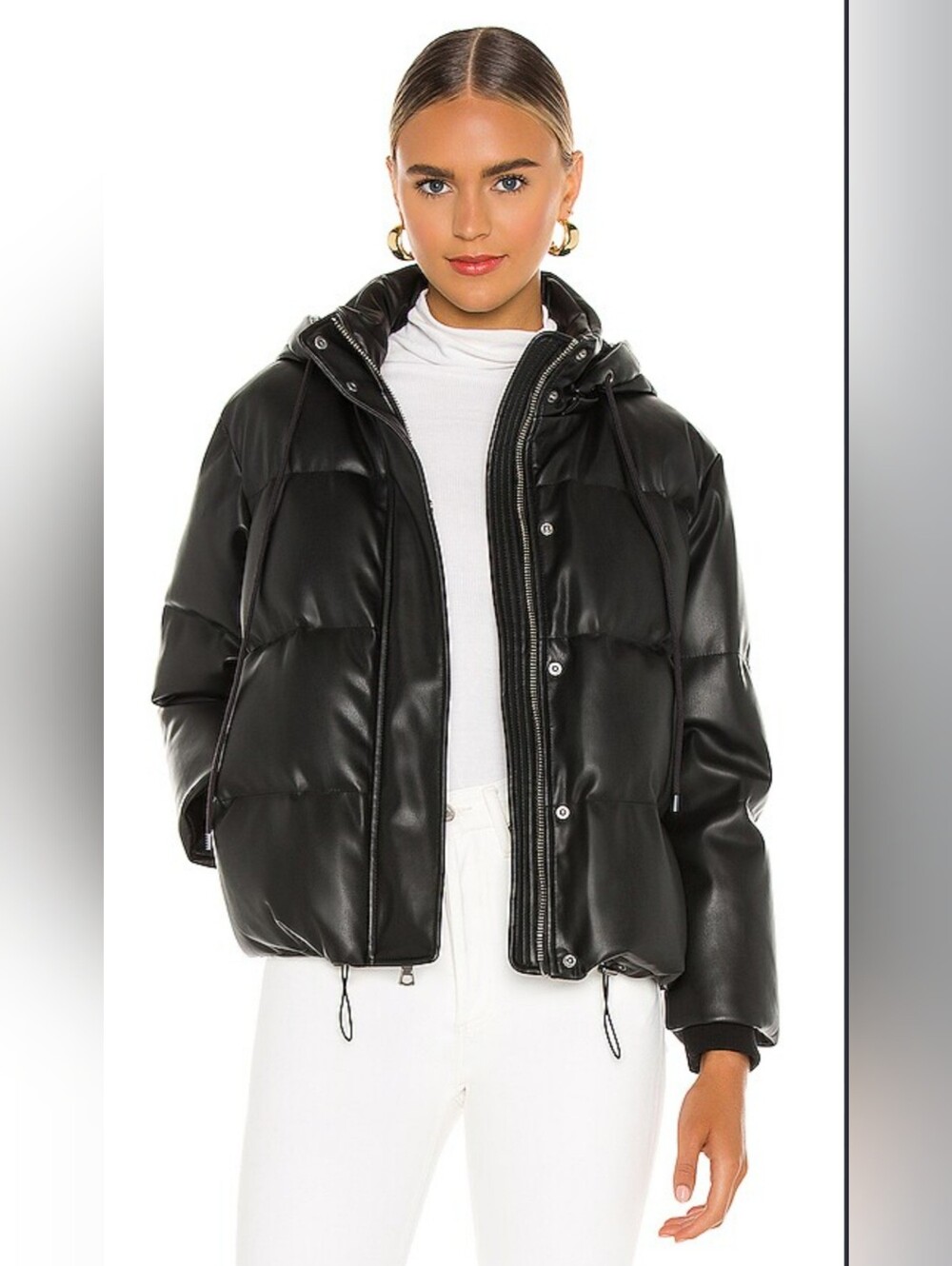 Alice + Olivia Black Faux Leather Puffer Jacket Coat Size Small